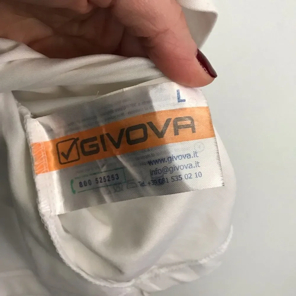 Givova Mens Sz L White Collared Zip Polo Shirt Short Sleeve White/Black